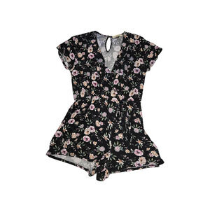 Liberty Love floral romper in black and pink, size xl